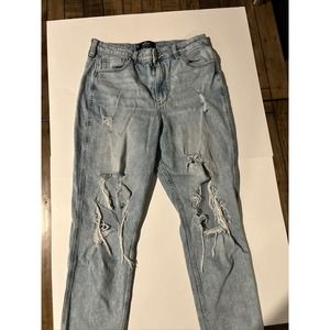 Hollister Juniors SZ 15R Ultra High Rise Mom Jean Distressed Raw Hem Stretch